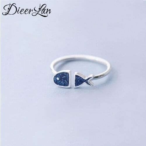New Trendy Personality Punk Blue Fish Rings For Women Lady Resizable Size Rings Party Jewelry Charm Gifts 2021