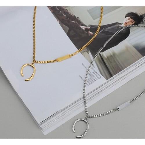 ALLNEWME Simple Geometric Irregular Pendant Necklace for Women Trendy Gold Titanium Steel Choker Necklaces Minimalist Jewelry