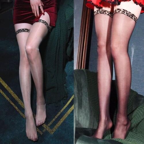 Sexy Women Stockings Leopard Oil Shinny Sheer Stockings Ladies Elastic Glossy Bow Thigh High Stockings