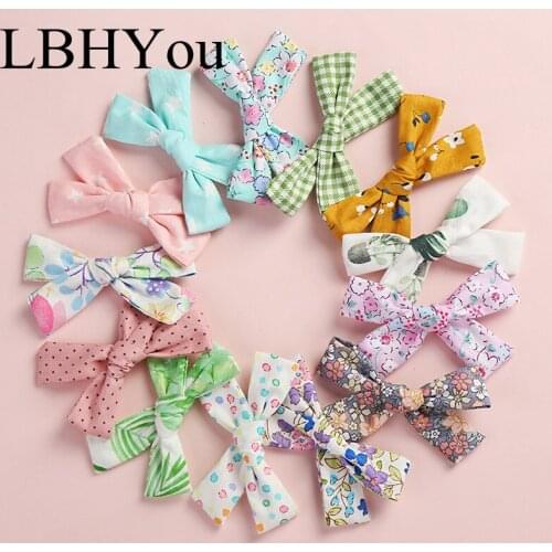 13pcs Floral Print Knot Bows School Girl Bow Nylon headband,Elastic Stretchy Spring Summer Fabric Bow Headbands,Girls Hair Wraps