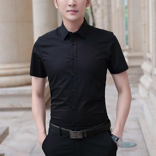 Men 2021 Summer Shirt Solid Color Slim Fit Lapel Short Sleeve Business Shirts Male Casual Clothes Large Size