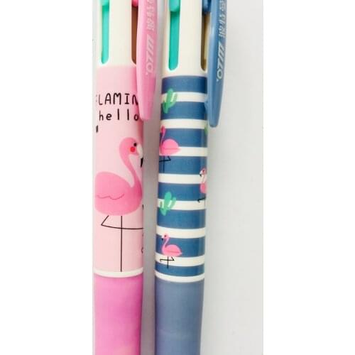 4 In 1 Colorful Fresh Flamingo Press Ballpoint Pen Writing Drawing Ball Pen Office School Supply Student Stationery