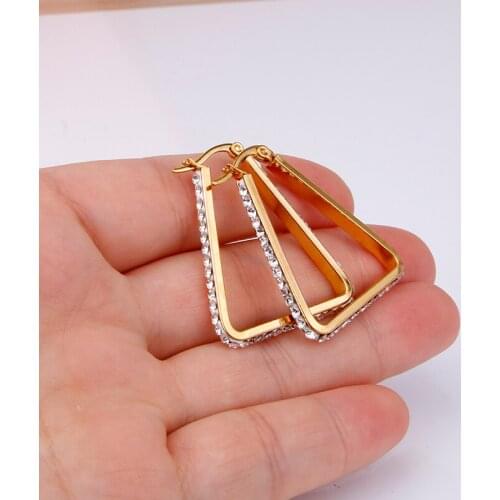Gold Color Stainless Steel Hoop Earring for Women Crystal Triangle Shape Ear Accessories New Jewelry 2021 Hot Fashion Earrings