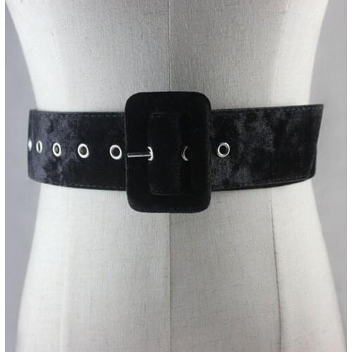 New Design Wide Female Dress Belts Decorate Waistband Fashion Silver Pin Buckle Velvet Party Black Flannel Women Belt Low Price