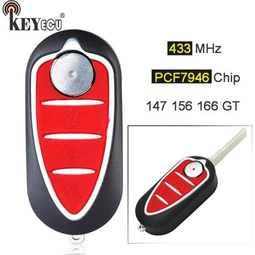 KEYECU 433MHz PCF7946 Chip Replacement 3 Button Flip Remote Key Fob for Alfa Romeo Mito 2008-2016 Giulietta 10-16 (Delphi BSI)
