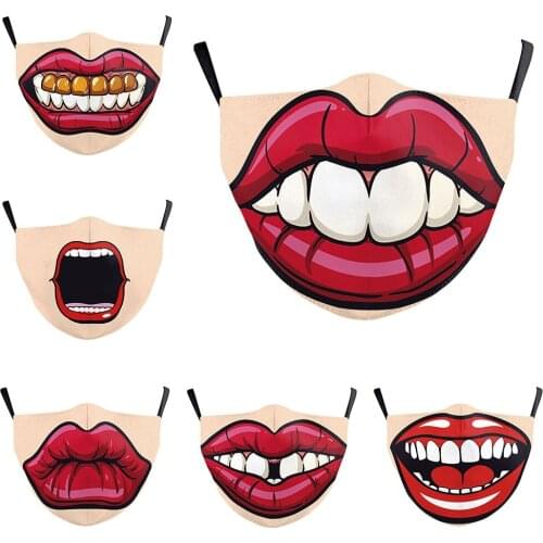 Funny Cute Big Mouth Cosplay Womens Men Unisex Masks Face-Protection Dustproof Cycling Spots Breathable Adult Halloween Mask