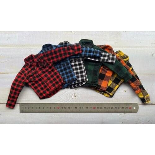 Soldier 1/6 Trendy Shirt Mens Plaid Open Collar Casual T- Shirt Model for 12-inch Action Figure Doll Toy