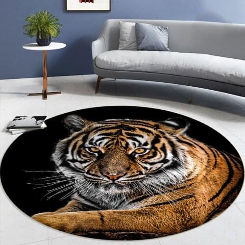 Tiger Rug 3D Print Animal Round Carpet Living Room Decoration Black Floor Mats For Home Bathroom Bedroom Bedside Mat Anti-Slip