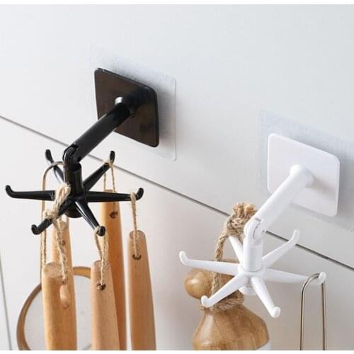 Punch-free 360° Rotated Storage Rack Portable Kitchen Utensils Waterproof Non-marking Stickers Hanger Bathroom Rack crochet