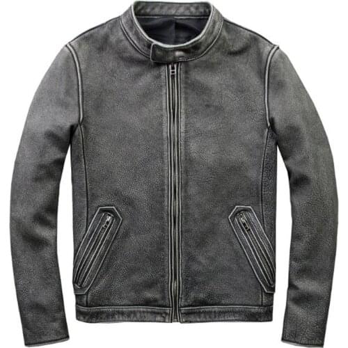 Vintage Automotive Cow Leather Jacket Coats Flight Men Plus Size 5XL Genuine Leather Jacket Male Real Leather Streetwear A581