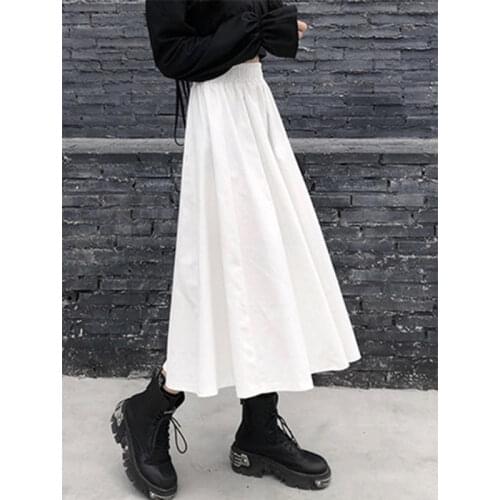 Women Long Skirt White Skirt Female 2021 Autumn and Winter New High Waist Mid-length A-line Pleated Long Skirt