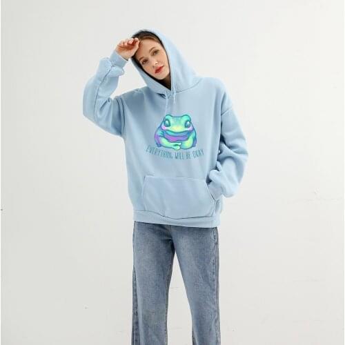 Winter Fleece Hoodie Women 90s Aesthetic Clothes Gothic Sweatshirt Women Fashion Frog Ladies Casual Loose Long Sleeve Sweatshirt