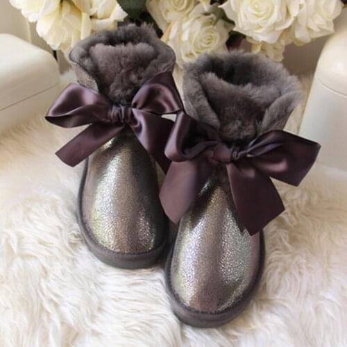 Natural Sheepskin Wool butterfly Woman Snow Boots Lady Warm Winter Boots Brand Genuine Sheepskin Boots Winter Boots For Women