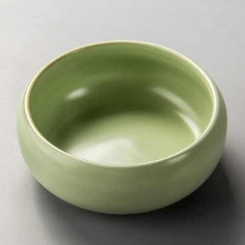 Jusen 1Pcs Green Ru Kiln Tea Wash Bowl Chinese Tea Set Tea Washed Tea Bowl Multifunctional Ceramic Teaware Flower Pot Accessory