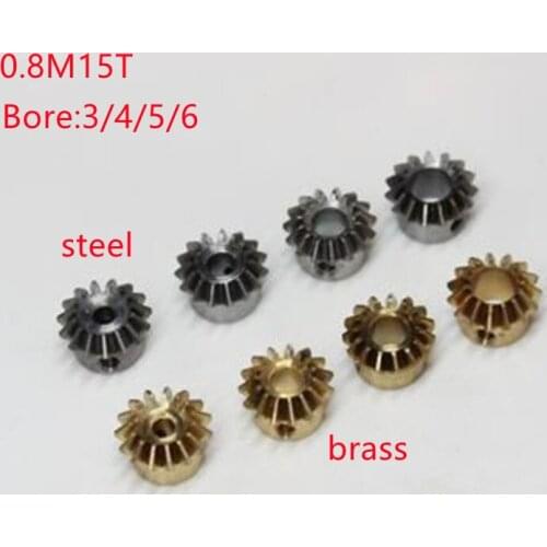 2PCS 1:1 Bevel gear 0.8M 15T 3 4 5 6 mm 6.35mm Bore hole diameter M3 jackscrew Brass bevel gear