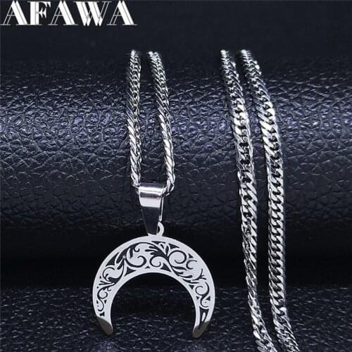 2021 Witchcraft Moon Stainless Steel Vintage Necklace Women Silver Color Necklace Jewelry collares para mujer N3772S02