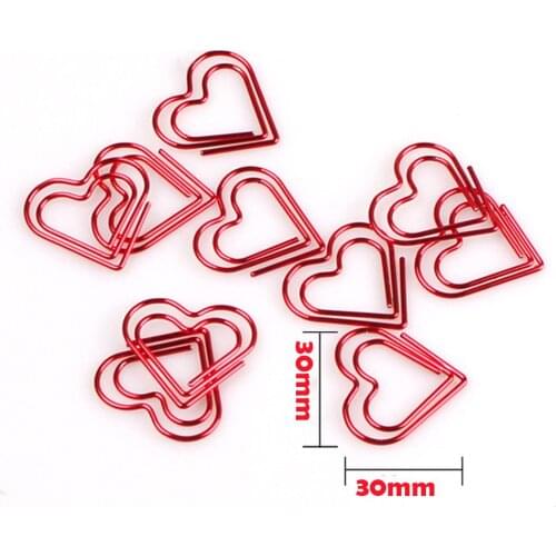 24pcs Red Heart Paper Clips Kawaii Stationery Hollow Out Notebook Binder Clips Photos Tickets Documents Letter Clamp Kids Gifts