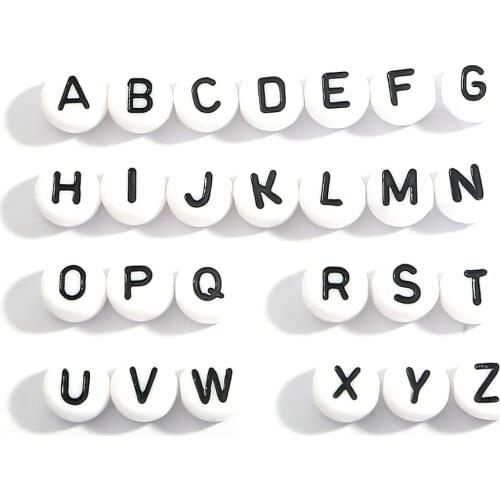 4x7mm 100pcs White Acrylic Cylindrical Beads English Letters Delicate Light Beads for Jewelry Making