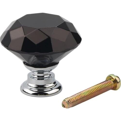 8 X 40Mm Diamond Black Crystal Glass Door Cupboard Knobs Pull Handle Drawer Kitchen Cabinet+ Screw Set