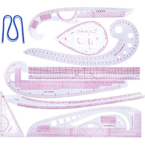 9PCS Multi-Functional French Curve Ruler Set Grading Rulers Patchwork Ruler for Tailors Dressmaker Designer Sewing Ruler