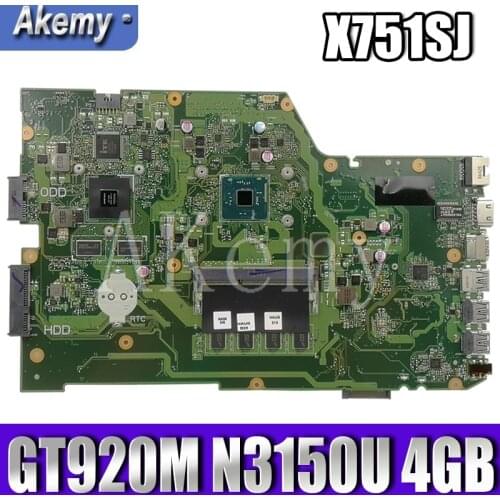 AKEMY X751SJ original mainboard For Asus X751S X751SJ X751SV A751S K751S with GT920M N3150U 4GB RAM Laptop motherboard