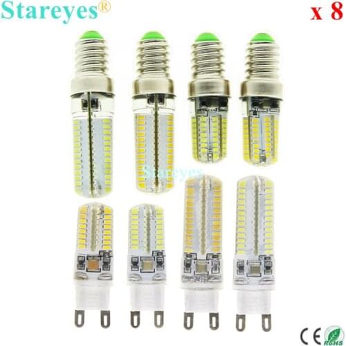 Free shipping 8 Pcs Silicone E14 G9 6W 9W 3014 SMD 64 LED LED Corn lamp Droplight Chandelier candle bulb Pendant light spotlight