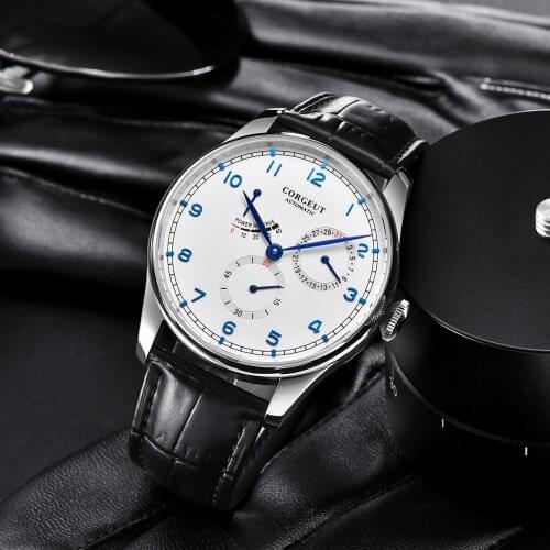 Corgeut watch 42mm fashtion mens seagull automatic mechanical wristwatches Power Reserve date 316L Stainless steel