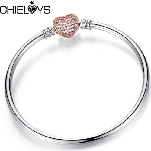 CHIELOYS Heart Bracelets Fit Original Brand Bracelet for Women Charms Crystal Zircon Base Chain Snake Girl Bangle Jewelry Making