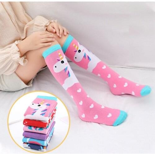 Kids Medium Socks Girls Straight Socks Unicorn Card Through The Knee Stockings Children Accessories 3-12Y