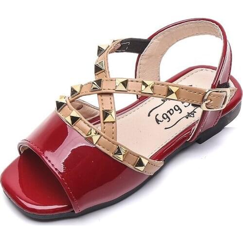 CAPSELLA KIDS Summer Sandals Rivets PU Leather Girls Princess Fashion Shoes 1-6 Years Children Sandals Soft Bottom Non-Slip Shoe