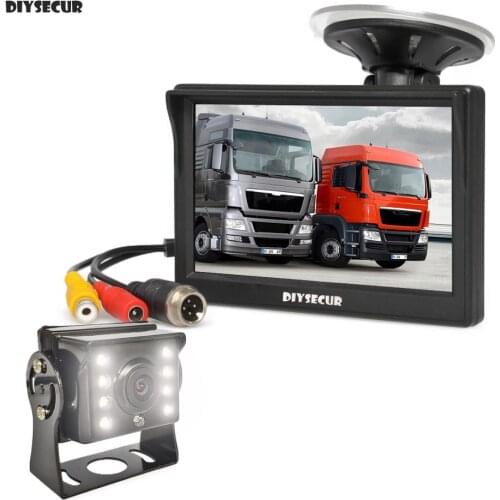 DIYSECUR 5" Reverse Car Monitor Waterproof LED Color Night Vision Backup Bus Truck CCD Rear View Camera free Car Charger