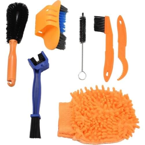 Hot-7Pcs/Set Mountain Bike Cleaning Tool Cycling Tire Brush Bicycle Chain Wash Brake Disc Cleaner Wheel Rim Cleaner