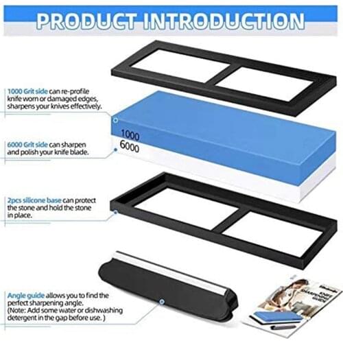 ABZS Knife Sharpening Stone 1000/6000 Grit Dual Sided Whetstone Water Stone with Non-Slip Silicone Base Holder