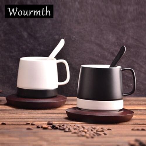 Creative Coffee Cup Classic Black/white Matte Tea Cups With Spoon Household Office Ceramic Water Cup 350ml Drinkware Gift