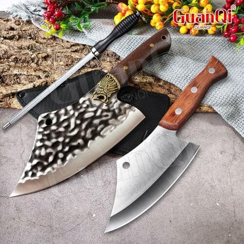 Chef Kitchen Knife Forged Sharp Meat Chopping Cleaver Outdoor Cooking Cutter Professional Handmade Butcher Knife Bone Chopper