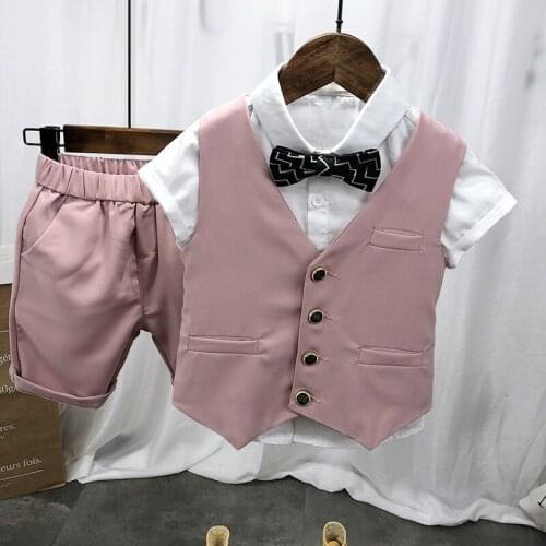 Summer Toddler Boys Clothing Suits Casual Suit Vest Shorts White Short Sleeve Shirt 3pcs Kids Clothing Baby Boys Sets 2-7 Years