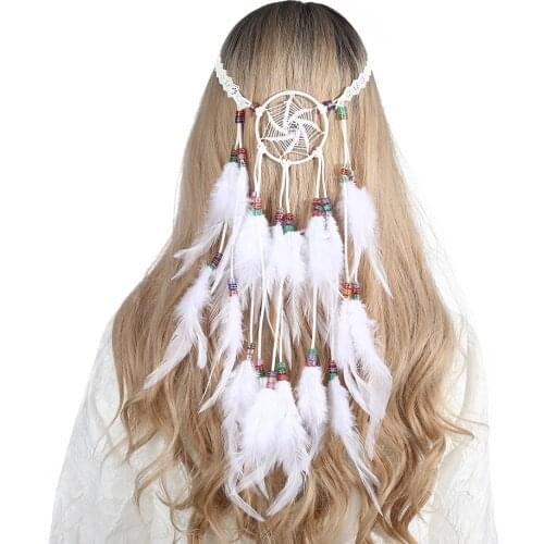 Dream Catcher Elastic Scrunchies Bohemian Hippie Headband Handmade Headdress Fashion Peacock Feather Headbands Hair Accessories