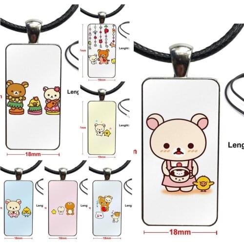 Lovely Rilakkuma First Series Vintage Jewelry Steel Plated With Glass Cabochon Choker Long Pendant Rectangle Necklace For Unisex