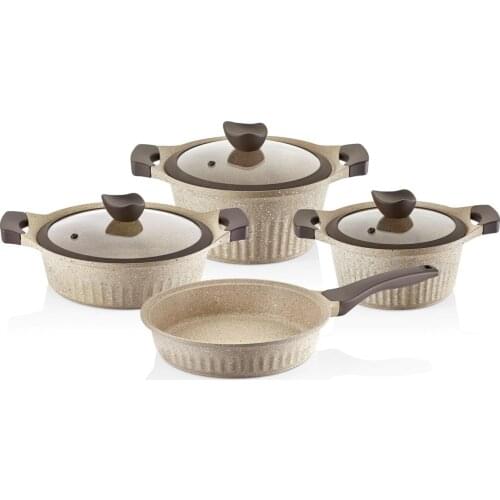 Cool Line Creamy 7 Cookware Set die-cast aluminum glass cover modern design kitchen tableware presentation cookware set