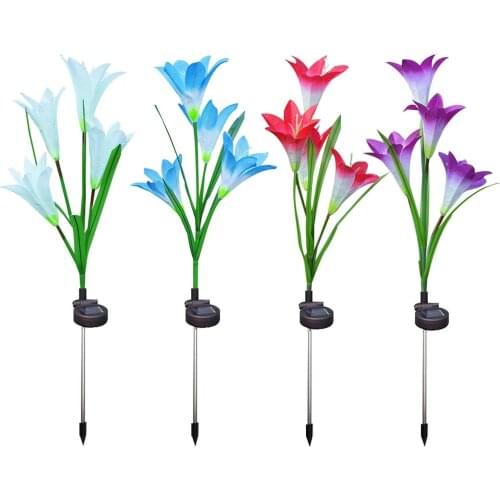 Outdoor Lighting Solar Stake,4Pack Solar Powered Lights with 16Lily Flower,Decorative Lights for Garden,Patio Lawn Path,Backyard