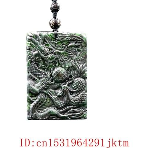 Jade Dragon Phoenix Pendant Necklace Jewellery Natural Chinese Gifts Amulet Black Green Charm Fashion Carved