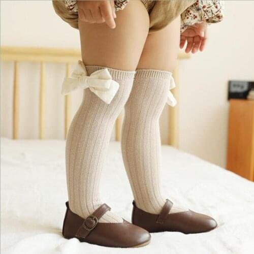 2021 New Girls Big Bow Knee High Long Soft Kids Socks Baby Girls Socks New Toddlers Bowknot Cotton Newborn Socks