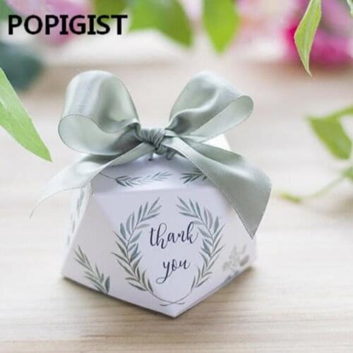 New Diamond shape Green leaves forest style Candy Box Wedding Favors And Gifts Party Supplies thank you Gift Box 100pcs