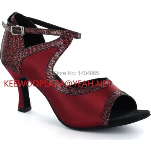 NEW HOT TOP quality womens shoes Ladies Latin dance shoes Elegant Wine Red and Sparkle kizomba dance shoes