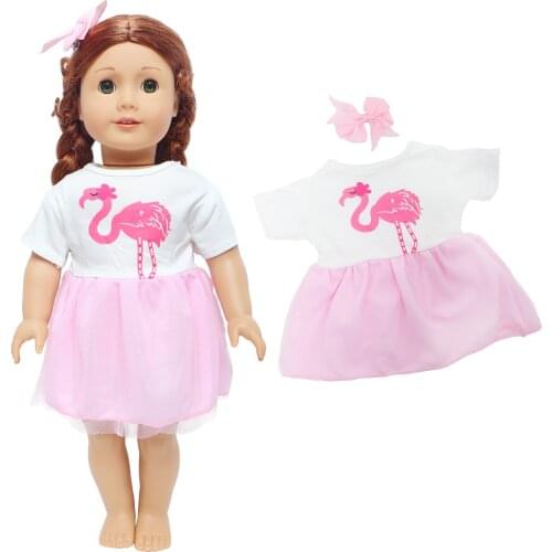 Handmade Cute Bird Dress + Pink Bow Hairpin Outfit Daily Casual Wear Skirt Hairwear Set Clothes for 43 cm Baby Doll Accessories