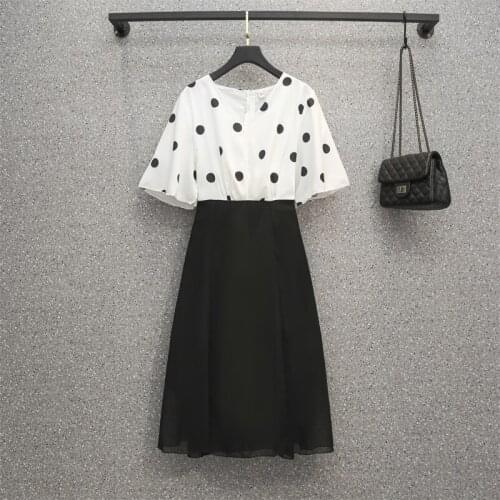 L-5xL Plus size office ladies short sleeve patchwork A-line dresses Summer high waist elegant vintage midi vestidos de fiesta