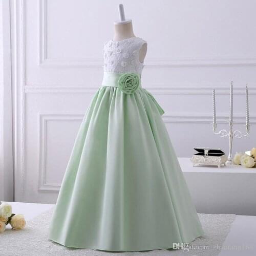 Flower Girls Dresses for Weddings Princess Little Girl Formal Gowns Jewel Neck Lace Top Tulle Skirt Teens Dress with Pink Beaded