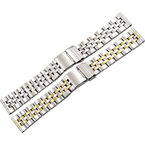 Rolamy 22 24mm Silver Two Tone Gold Stainless Steel Wrist Watchbands Strap Watch Belt Watch Band Strap For Breitling