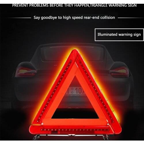 LED Car Triangle Reflective Strip Car Stop Sign Tripod Road Flasher Car Tripod Auto Reflective Triangle Emergency Warning Sign
