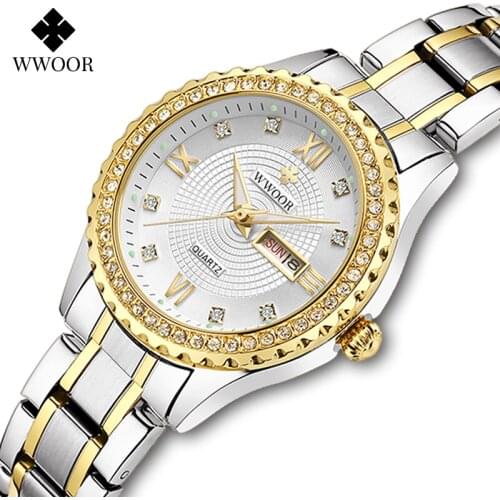 WWOOR Ladies Bracelet Watch Stylish Famous Brand Quartz Watch For Women Luxury Diamond Dress Wrist Watch Women Relogio Feminino